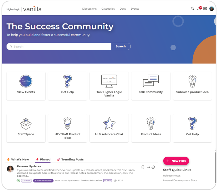Higher Logic Vanilla Success Community Homepage