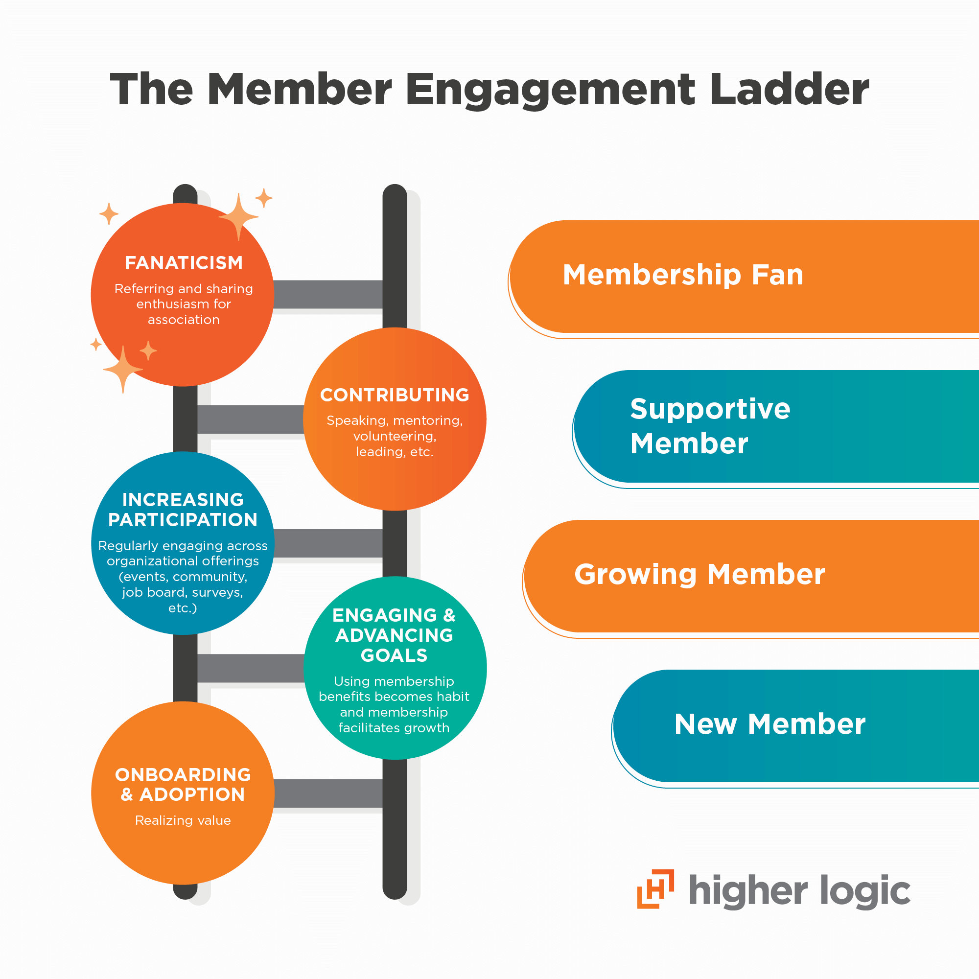 Visualization of the member engagement ladder, explained in the bullet points below